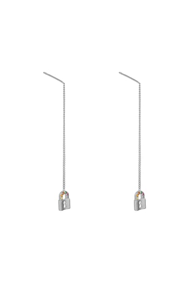 Earrings Chain Lock Silver Color Copper h5 